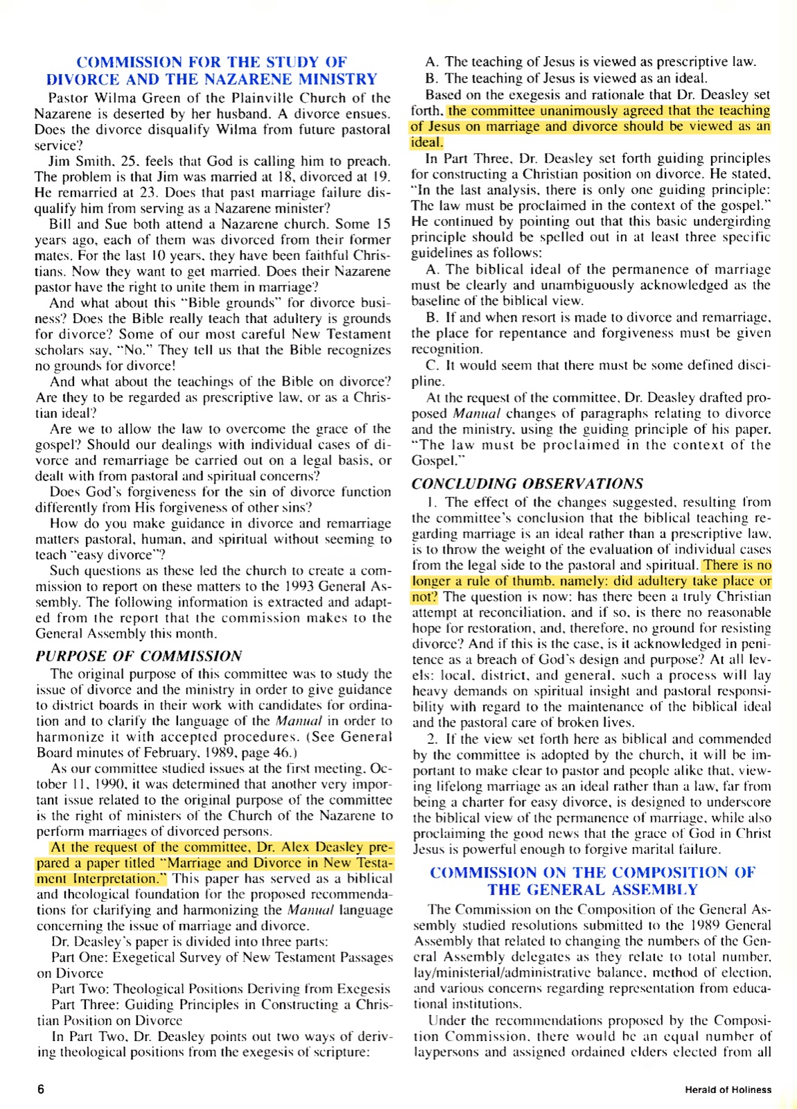 Herald of Holiness, July 1993, page 6, with key sentences highlighted